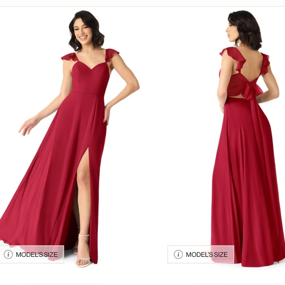 Azazie Everett A-Line V-Neck Ruched Chiffon Dress Mulberry, Size 8